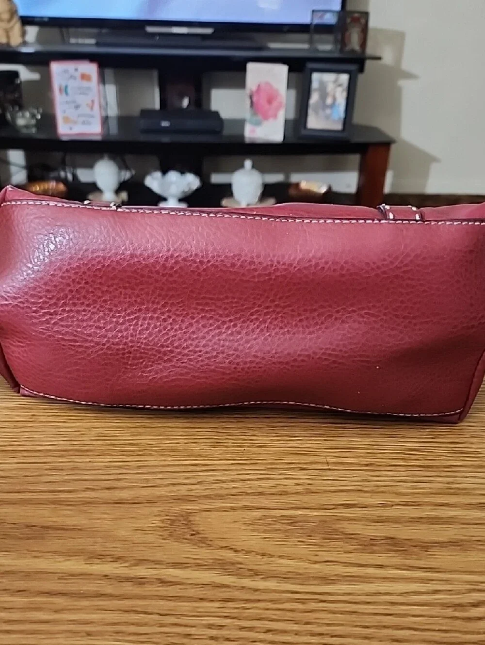 Relic, Red Leather Satchel with Contrast Stitching